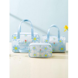 Women's Fashion Daily Travel Letter Butterfly Floral Pattern Semi-sheer PVC Clear Storage Makeup Cosmetic Wash Toiletry Bag