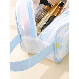 Women's Fashion Daily Travel Letter Butterfly Floral Pattern Semi-sheer PVC Clear Storage Makeup Cosmetic Wash Toiletry Bag