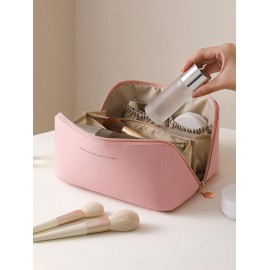 2Pcs Solid Color PU Leather Portable Travel Multilayer Washing Storage Cosmetic Bag with Make Up Brush Bag