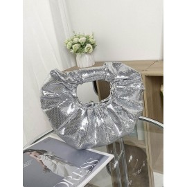 Women's Fashion Streetwear Party Metallic Shimmery Shine Color Sequined Ruched Design Tote Clutches Bag