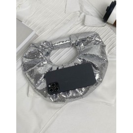 Women's Fashion Streetwear Party Metallic Shimmery Shine Color Sequined Ruched Design Tote Clutches Bag