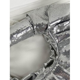 Women's Fashion Streetwear Party Metallic Shimmery Shine Color Sequined Ruched Design Tote Clutches Bag