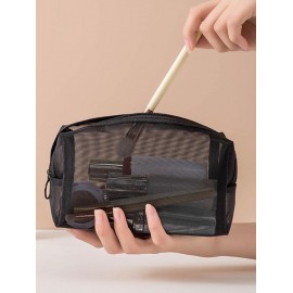 Women's 3Pcs Fashion Daily Travel Swimming Sheer Mesh Storage Makeup Cosmetic Wash Toiletry Bag