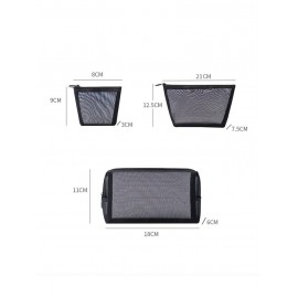 Women's 3Pcs Fashion Daily Travel Swimming Sheer Mesh Storage Makeup Cosmetic Wash Toiletry Bag