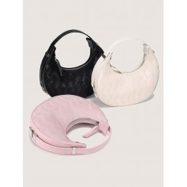 Women's Rhombus Textured Half Moon Buckle Decorated Shoulder Bag Handbag
