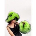 Women's Y2K Fluffy Fuzzy Furry Faux Fur Textured Top Handle Mini Bag and Matching Bucket Hat set