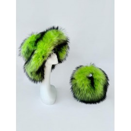 Women's Y2K Fluffy Fuzzy Furry Faux Fur Textured Top Handle Mini Bag and Matching Bucket Hat set