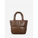 Women's Winter Solid Color Padded Down Puffer PU Leather Tote Bag
