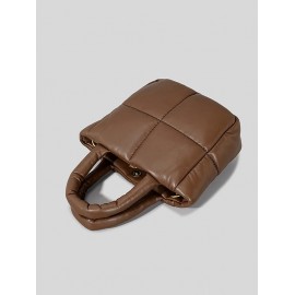 Women's Winter Solid Color Padded Down Puffer PU Leather Tote Bag