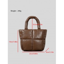 Women's Winter Solid Color Padded Down Puffer PU Leather Tote Bag