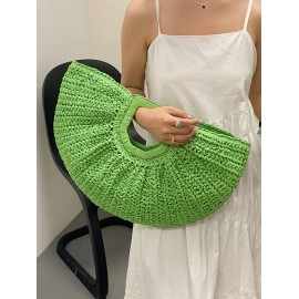 Women's Beach Vacation Casual Daily Solid Color Half Moon Straw Handbag