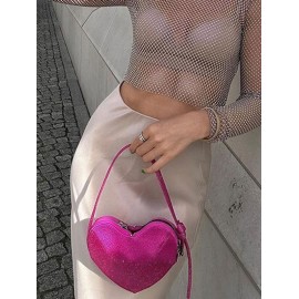 Women's Sweet Valentine's Day Shine Sparkly Rhinestones Decor Knot Design Heart Shape Mini Party Prom Evening Shoulder Bag