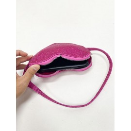 Women's Sweet Valentine's Day Shine Sparkly Rhinestones Decor Knot Design Heart Shape Mini Party Prom Evening Shoulder Bag