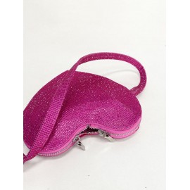 Women's Sweet Valentine's Day Shine Sparkly Rhinestones Decor Knot Design Heart Shape Mini Party Prom Evening Shoulder Bag