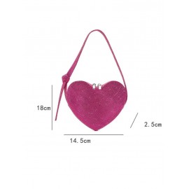 Women's Sweet Valentine's Day Shine Sparkly Rhinestones Decor Knot Design Heart Shape Mini Party Prom Evening Shoulder Bag