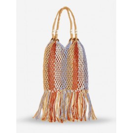Ethnic Style Hollow Out Braided Tassel Design Beach Tote Bag