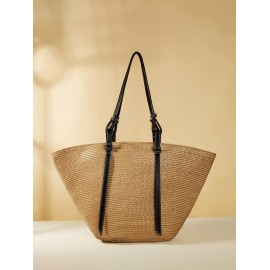 Vacation Beach Large Capacity Straw Raffia Shoulder Tote Bag