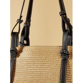 Vacation Beach Large Capacity Straw Raffia Shoulder Tote Bag