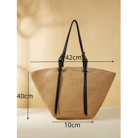 Vacation Beach Large Capacity Straw Raffia Shoulder Tote Bag