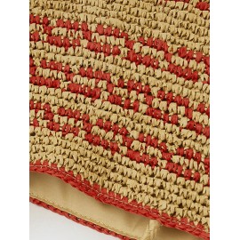 Women's Retro Striped Handmade Woven Color Blocking Beach Vacation Drawstring Shoulder Bag