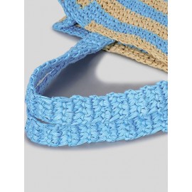 Women's Colorblock PARIS LONDON Letter Embroidered Raffia Straw Braided Beach Vacation Summer Tote Bag