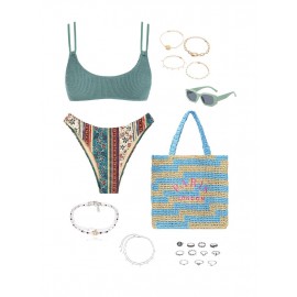 Women's Colorblock PARIS LONDON Letter Embroidered Raffia Straw Braided Beach Vacation Summer Tote Bag
