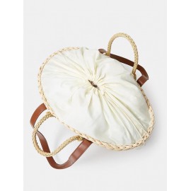 Women's Handmade Braided Cactus Embroidered Drawstring Raffia Straw Beach Shoulder Bag