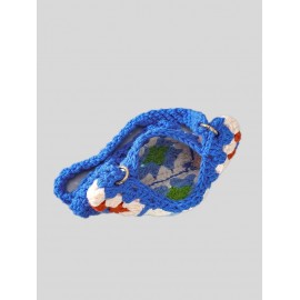 Women's Ethnic Retro Granny Floral Crochet Half Moon O Ring Decorated Crossbody Shoulder Bag