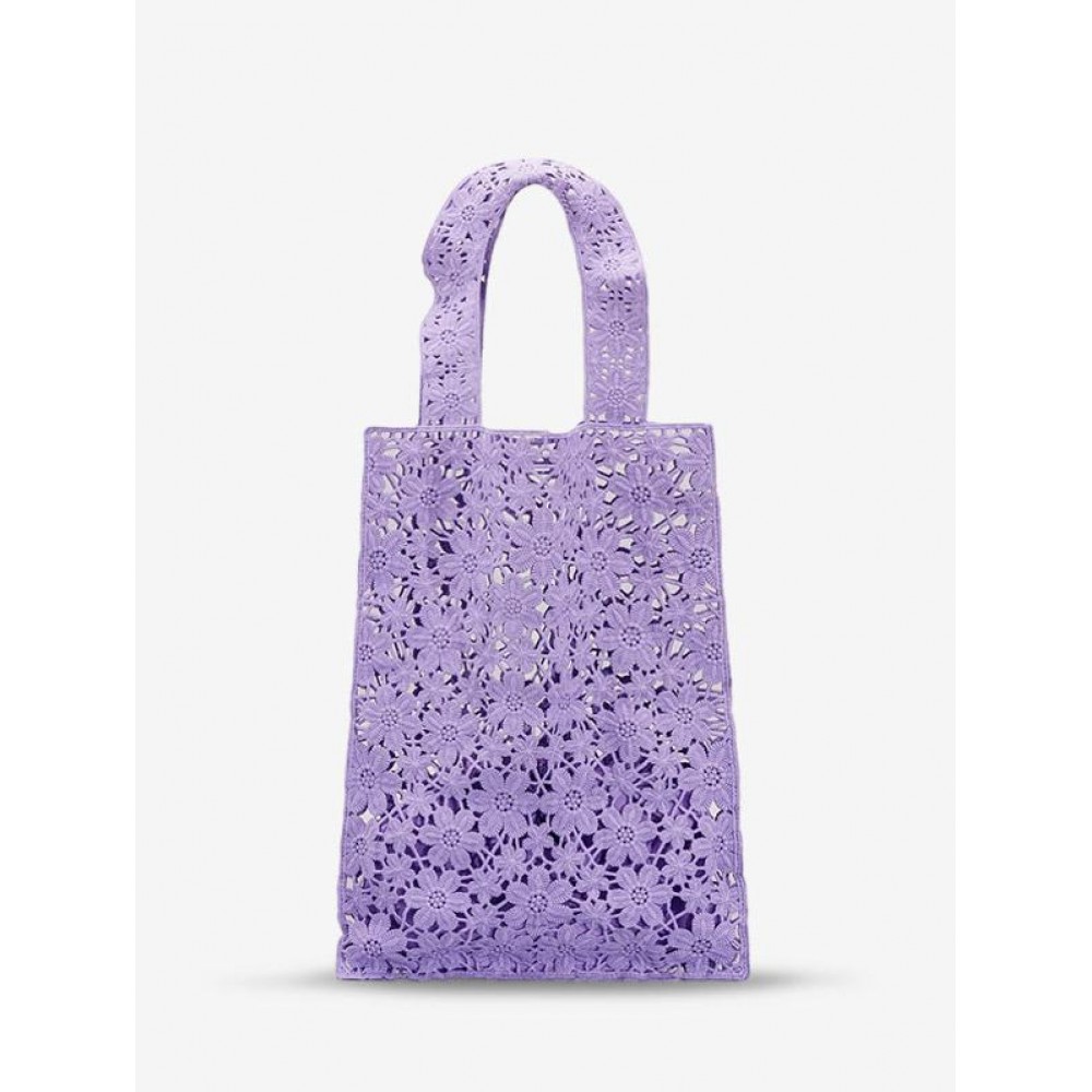 Women's Beach Vacation Flower Pattern Hollow Out Crochet Shoulder Bag