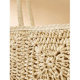 Crochet Design Vacation Beach Straw Raffia Shoulder Tote Bag