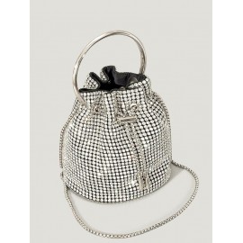 Women's Party Evening Bling Bling Rhinestone Toggle Drawstring Crossbody Bucket Bag
