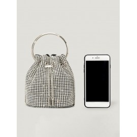Women's Party Evening Bling Bling Rhinestone Toggle Drawstring Crossbody Bucket Bag