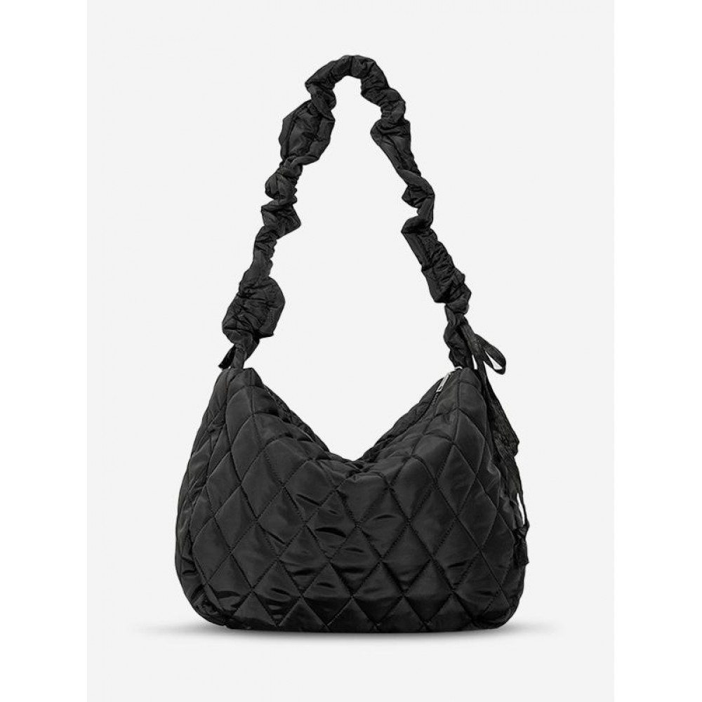Women's Daily Solid Color Quilted Padded Puffer Design Ruched Strap Shoulder Bag