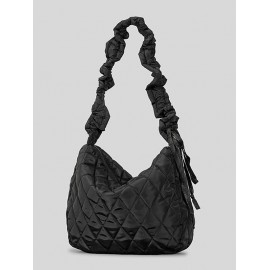 Women's Daily Solid Color Quilted Padded Puffer Design Ruched Strap Shoulder Bag