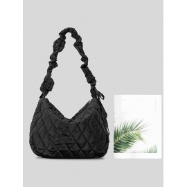 Women's Daily Solid Color Quilted Padded Puffer Design Ruched Strap Shoulder Bag